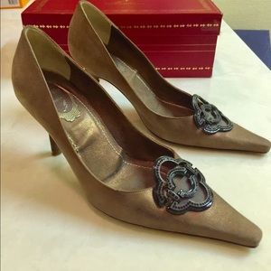Rene Caovilla leather dark gold pumps 37,5